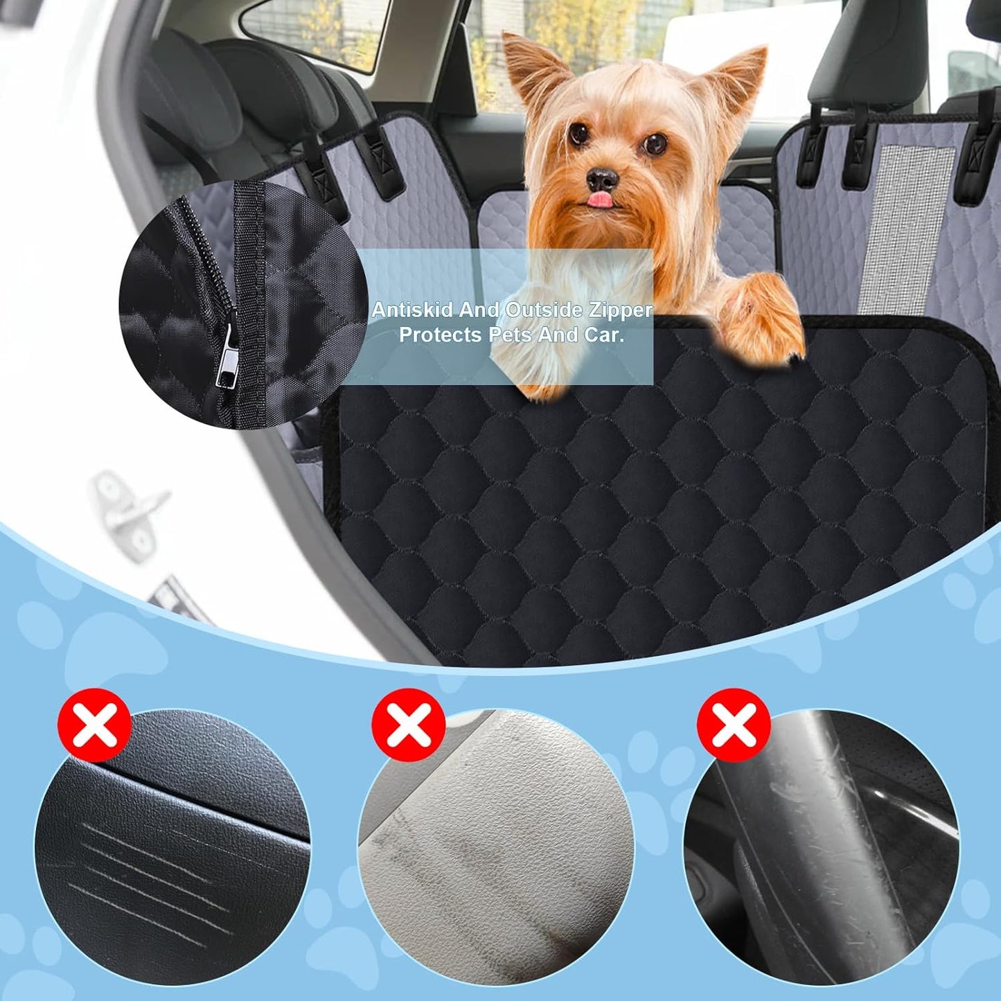 Dog Car Seat Cover for Back Seat, Waterproof Protector with Side Flaps, Scratchproof Hammock, Non-Slip Bottom for Cars/Trucks/SUVs (Grey) - Pet Explorer