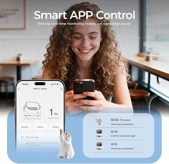 Open-Top Automatic Cat Litter Box, Self Cleaning Litter Box with APP Control，Safety Sensors，for Multiple Cats
