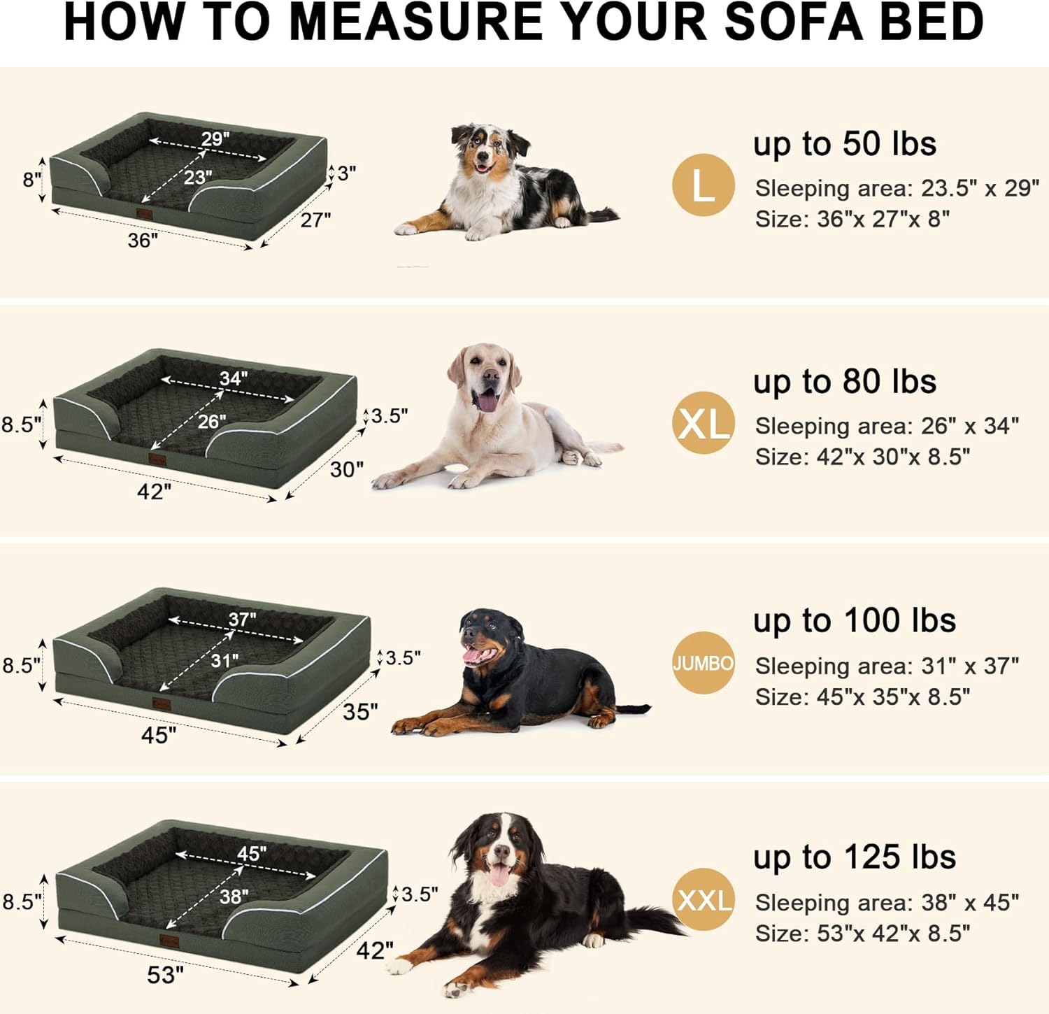 Orthopedic Dog Beds for Large Dogs, Waterproof Memory Foam Dogs Bed with Sides, Non-Slip Bottom and Egg-Crate Foam Big Dog Sofa with Removable Washable Cover(Large,Dark Green) - Pet Explorer