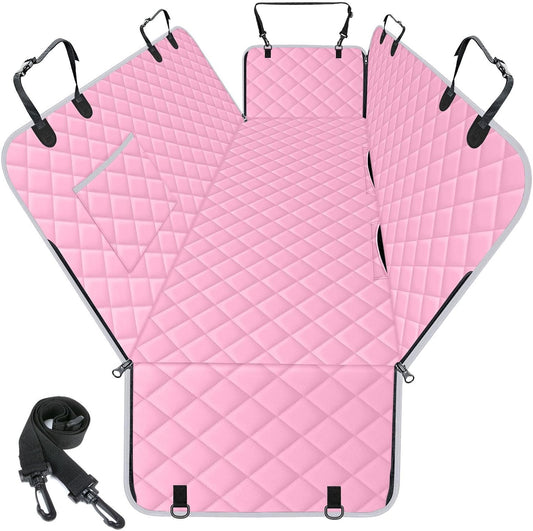 Waterproof Dog Car Seat Cover for Back Seat - Durable, Scratch Proof Pet Hammock with Nonslip Design & Storage Pockets, Fits Cars, SUVs, Trucks - L, Pink/Grey - Pet Explorer