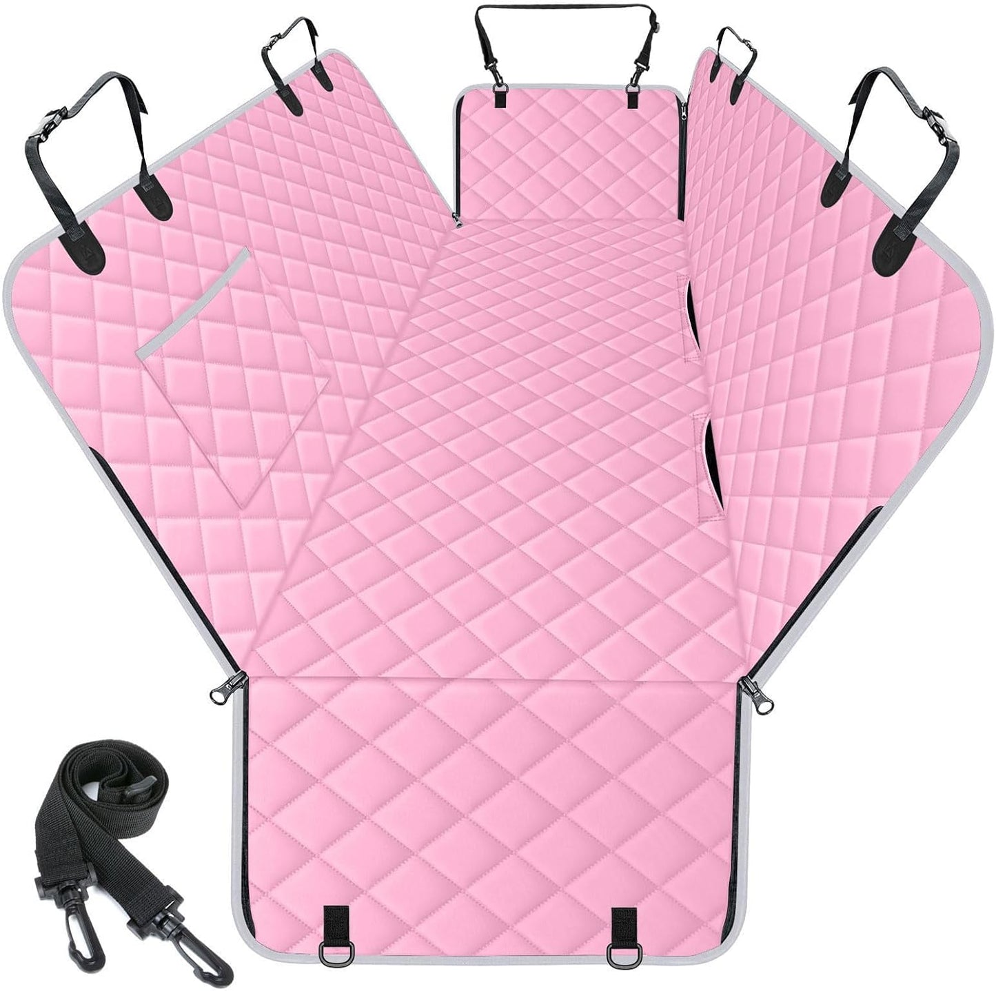 Waterproof Dog Car Seat Cover for Back Seat - Durable, Scratch Proof Pet Hammock with Nonslip Design & Storage Pockets, Fits Cars, SUVs, Trucks - S, Pink/Grey - Pet Explorer