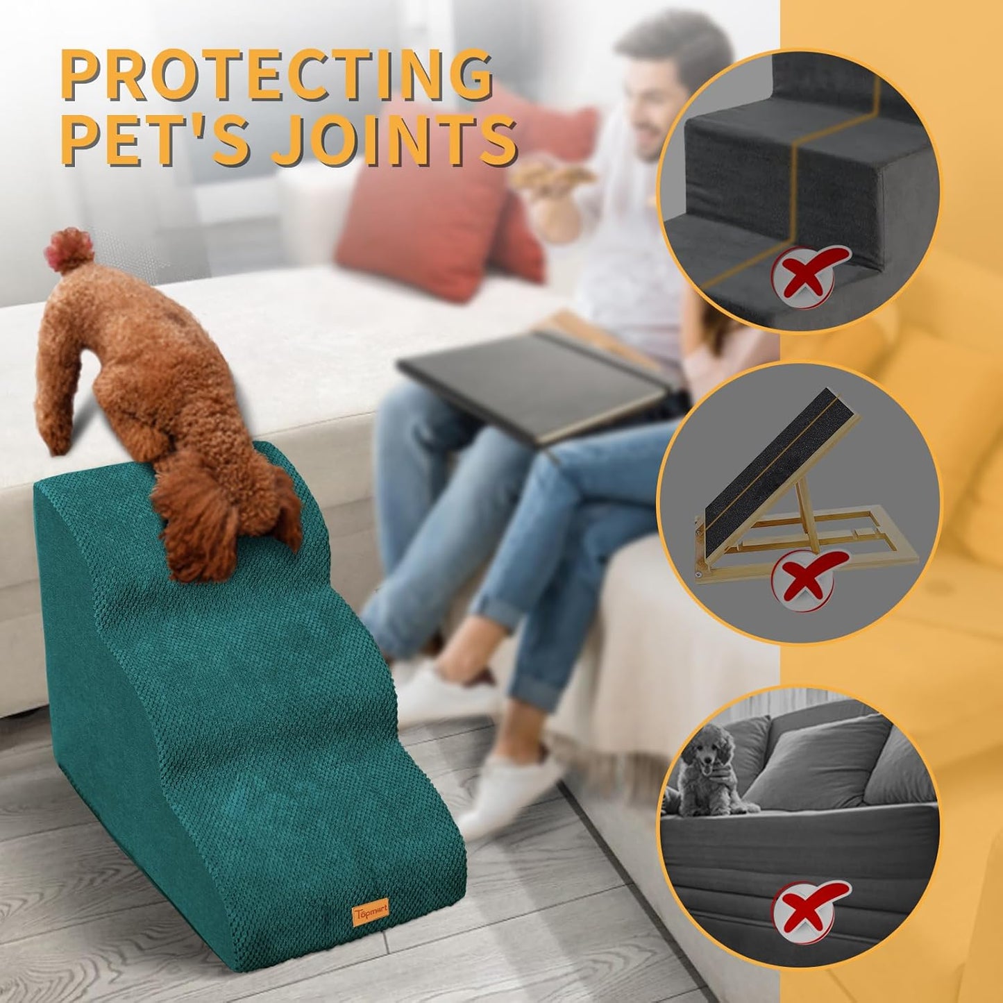 Topmart 3 Tiers Foam Dog Ramps/Steps,Non-Slip Pet Steps,Extra Wide Deep Dog Stairs,High Density Foam Pet Stairs/Ladder,Best for Older Dogs,Cats,Small Pets - Pet Explorer
