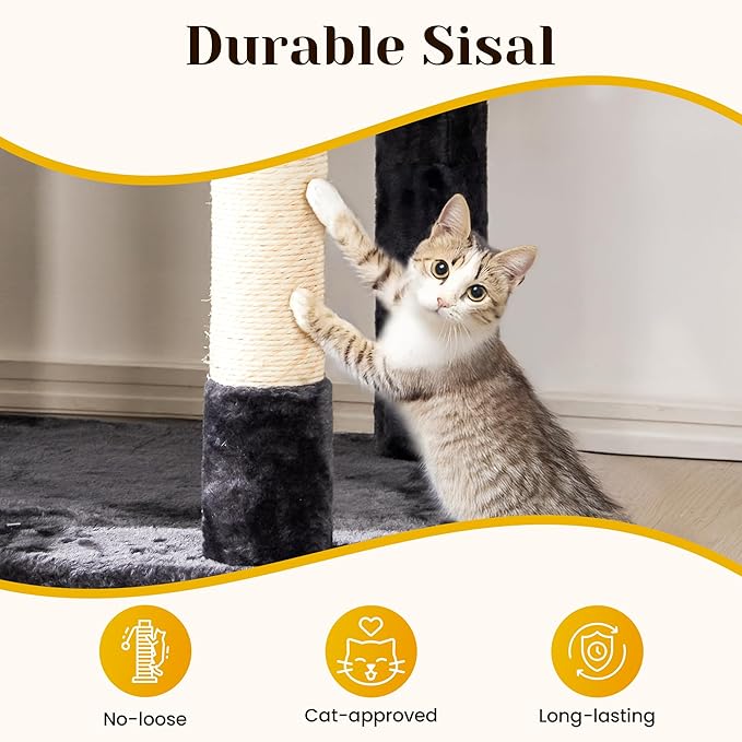 Large Cat Tree with Scratching Posts, Bed, Hammocks & Condos – Multi-Level Cat Tower for Playful Cats, 73" Modern Jungle Gym for Multiple Cats, Grey
