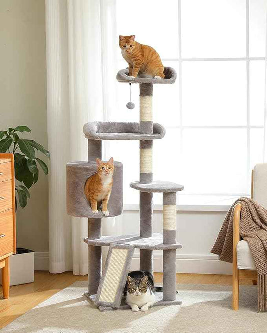 Multi-Level Cat Tree Tower for Indoor Cats, 51.2” Tall Cat Condo with Plush Perch, Scratching Posts & Cozy Hammock, Stable Cat Climbing Tower for Large Cats and Kittens