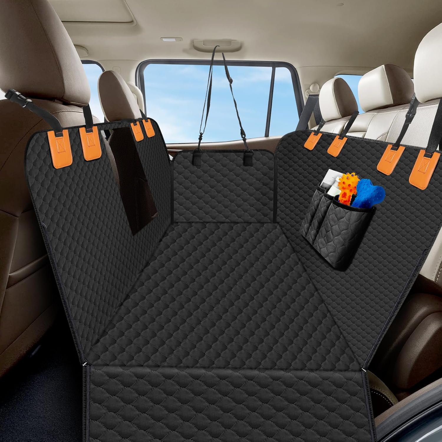 Dog Car Seat Cover for Back Seat, Waterproof Protector with Side Flaps, Scratchproof Hammock, Non-Slip Bottom for Cars/Trucks/SUVs (Black) - Pet Explorer