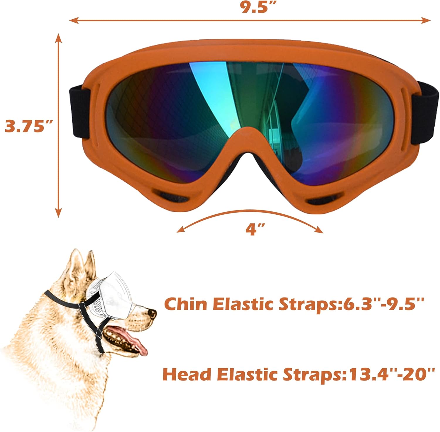 Large Dog Sunglasses With Adjustable Strap UV Protection, Windproof Puppy Eyewear, Suitable for Medium-Large Pets, Eyes Protection, Soft Goggles (Orange Frame) - Pet Explorer
