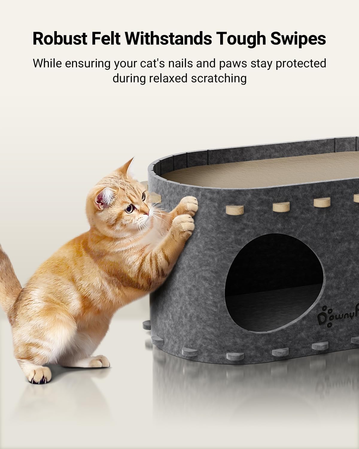 DownyPaws Cat House for Indoor Cats, Cat Bed Cave for Multiple & Large Cats Up to 22 Lbs, Scratch Resistant Peekaboo Cat Caves, Foldable Tunnel Enclosed Bed, PeekaPurr, Sesame Gray - Pet Explorer