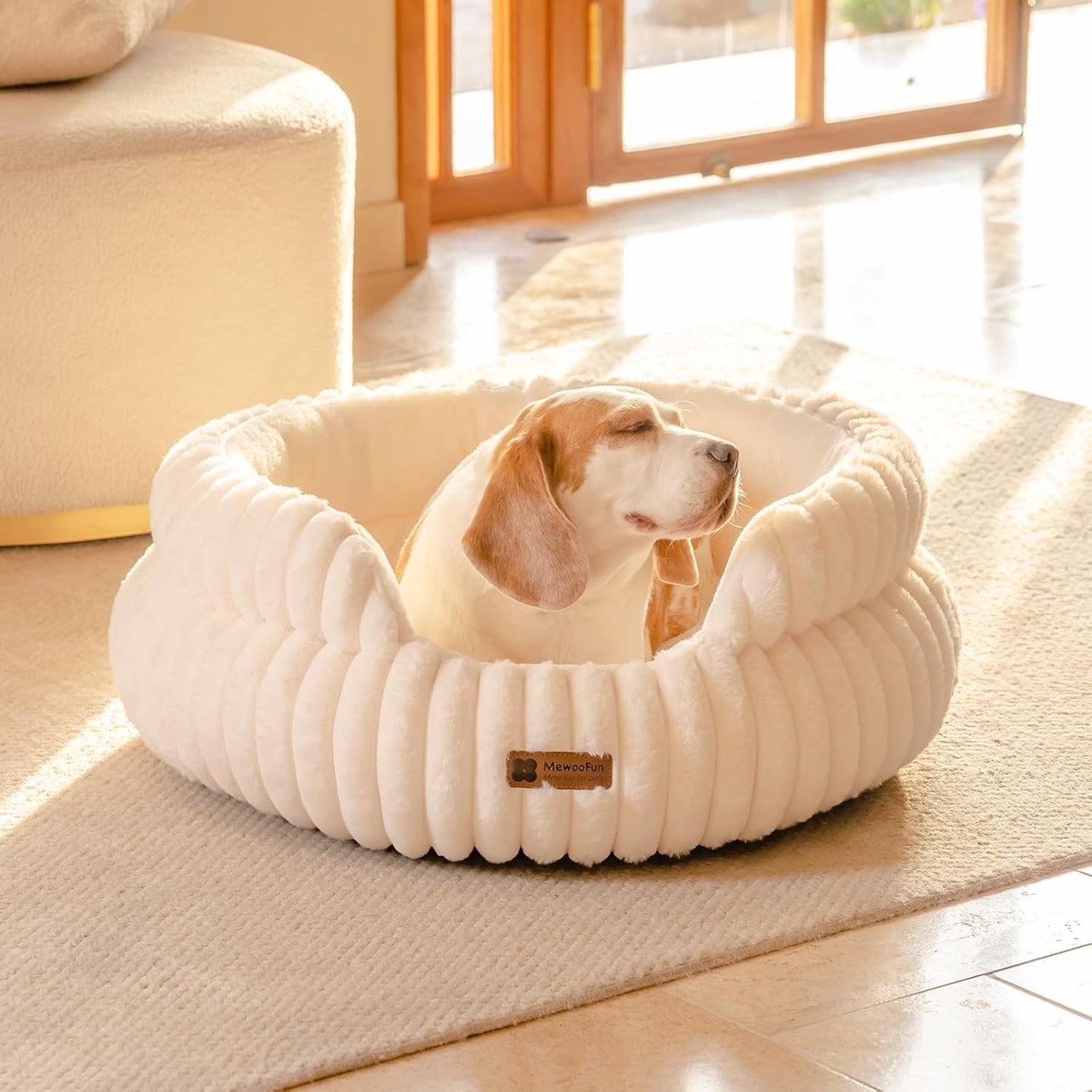 MEWOOFUN Dog Bed for Medium Dogs, Washable Large Cat Beds for Indoor Cats, Donut Pet Bed for Dogs and Cats with Anti-Slip Bottom (Beige, 27"x27"x10") - Pet Explorer