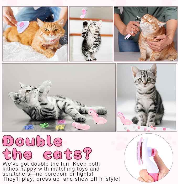 Eccliy 35 Pcs Kitten Starter Kit for 2 Indoor Kittens Essentials Including Carriers, Litter Boxes, Mats, Collars, Beds, Scratch Pad, Bowls, Toys Accessories Cat Welcome Gift Foster Adopt Supplies