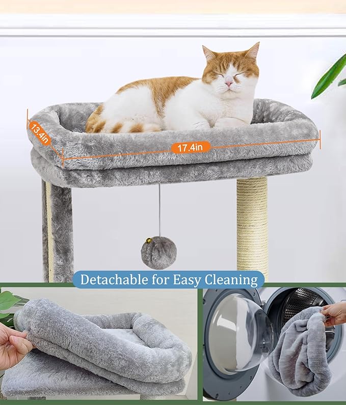 SYANDLVY Cat Tree with Scratching Post for Indoor Cats, Scratching Board with Perch, Cat Post Scratcher with 2 Dangling Balls, Great for Kittens, Grey
