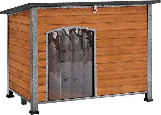 Aivituvin Dog House Outdoor & Indoor Wooden Dog Kennel for Winter with Raised Feet Weatherproof for Small & Medium & Large Dogs,Unique All-Around Iron Frame… - Pet Explorer