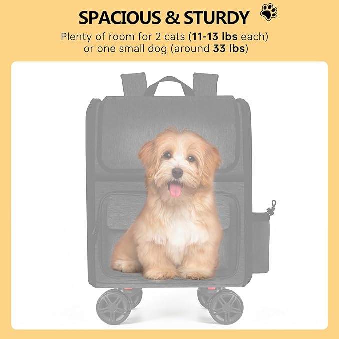 MGB Rolling Cat Carrier with Wheels: Dog Carrier for Small Dogs & Large Cats, Large Cat Carrier with YKK Zipper, Large Capacity, Breathable Mesh, Side Pocket, Black (Not for Airline)