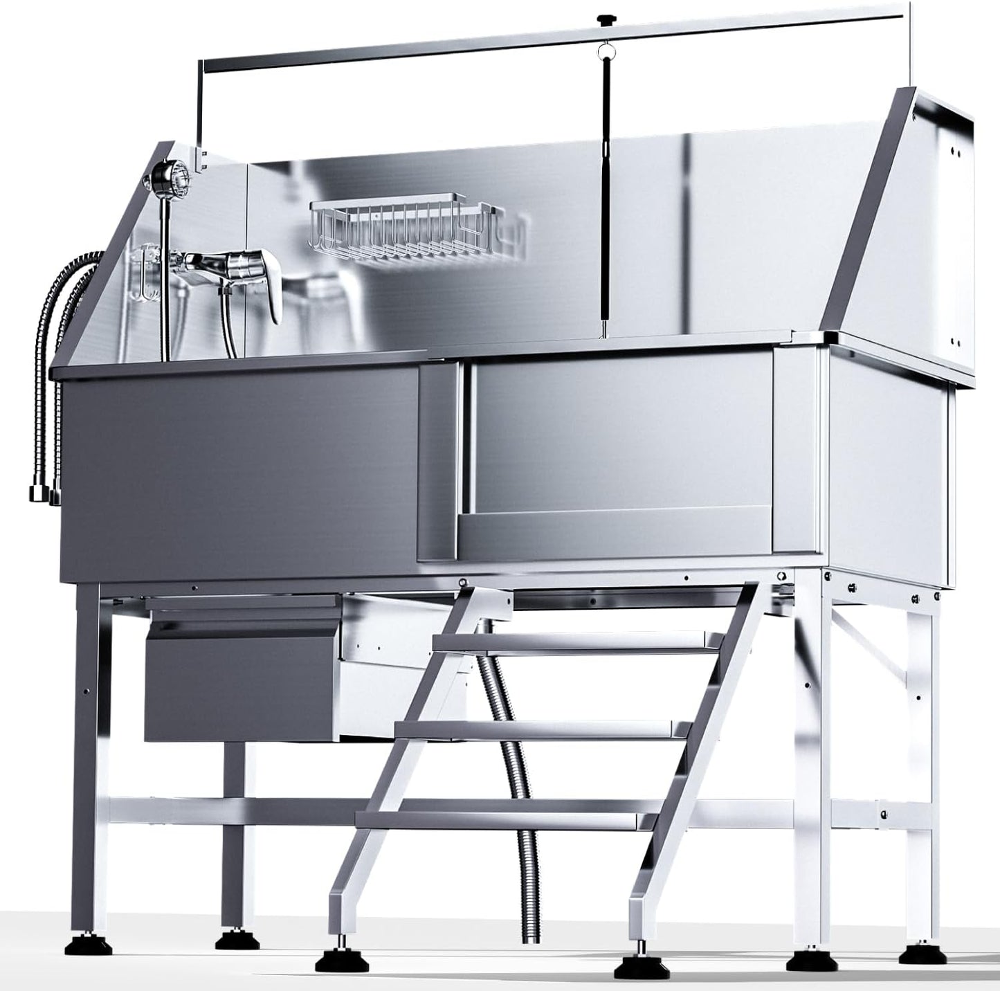 Professional 46" Dog Washing Station, Stainless Steel Dog Bathing Station, Height Adjustable Dog Wash Station, Storage Drawer, Upgrade Parts, Home, Commercial (Right Step) - Pet Explorer