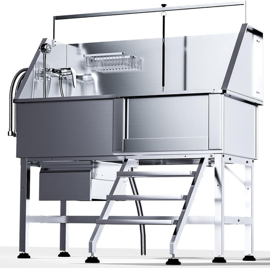 Professional 46" Dog Washing Station, Stainless Steel Dog Bathing Station, Height Adjustable Dog Wash Station, Storage Drawer, Upgrade Parts, Home, Commercial (Right Step) - Pet Explorer