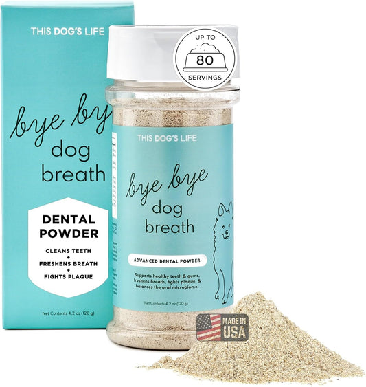 Dog Dental Powder – Vet Formulated - Cleans Teeth, Freshens Breath, Fights Plaque and Tartar – Natural Ingredients - 19 Active Ingredients - Oral Dog Probiotic - No Brushing - Made in USA - Pet Explorer