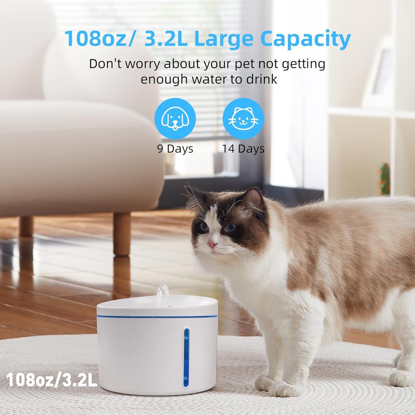 DOGNESS D06 Cat Water Fountain with Filter, Keep Water Fresh Automatic 3.2L Large Capacity Ultra Silent Removable Fresh Cat Water Dispenser for Dogs, Cats, Birds (3.2L White) - Pet Explorer