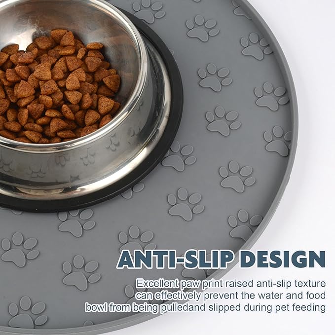 SUNLAND Silicone Dog Food Mat, Pet Feeding Mat for Food and Water, Waterproof Non-Slip Cat Feeding Bowl Mat with Raised Edge, Prevents Residue from Spilling onto The Floor, Pet Accessories