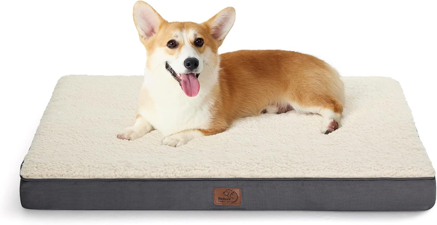 Bedsure Dog Bed Medium Size Dog - Orthopedic Flat Puppy Beds with Removable Washable Cover, Egg Crate Foam Pet Mat, Suitable for Pet Up to 35 lbs - Pet Explorer