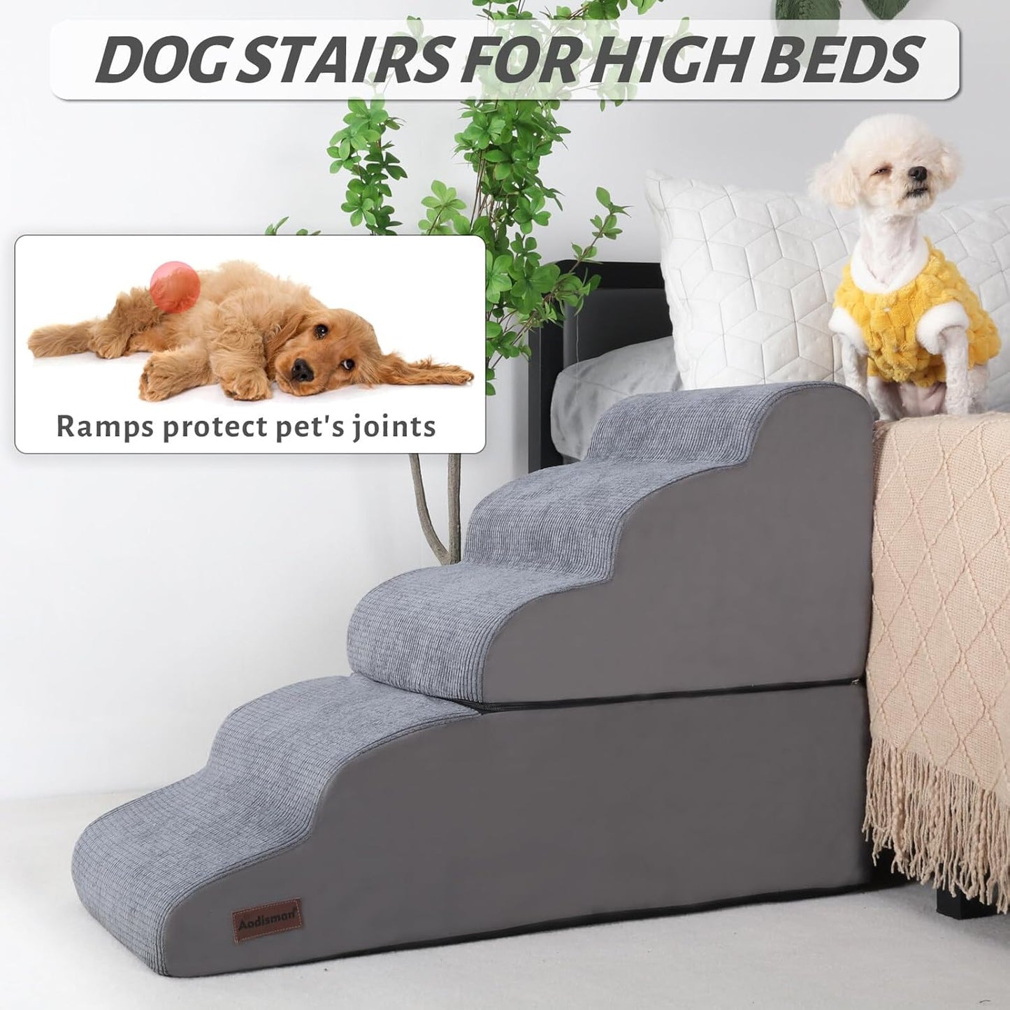 Dog Stairs and Ramp for High Bed, 5-Step Dog Steps for Small Dogs and Cats,Non-Slip Pet Stairs Suitable High Bed Climbing - Pet Explorer