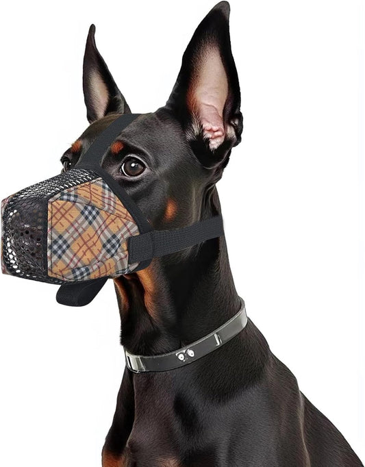 Dog Muzzle for Small Large Dogs - Soft Nylon Basket Muzzle with Adjustable Strap, Breathable Mesh Design Prevents Biting Chewing Licking Eating - Ideal for Training, Grooming & Vet Visits (Yellow, L) - Pet Explorer