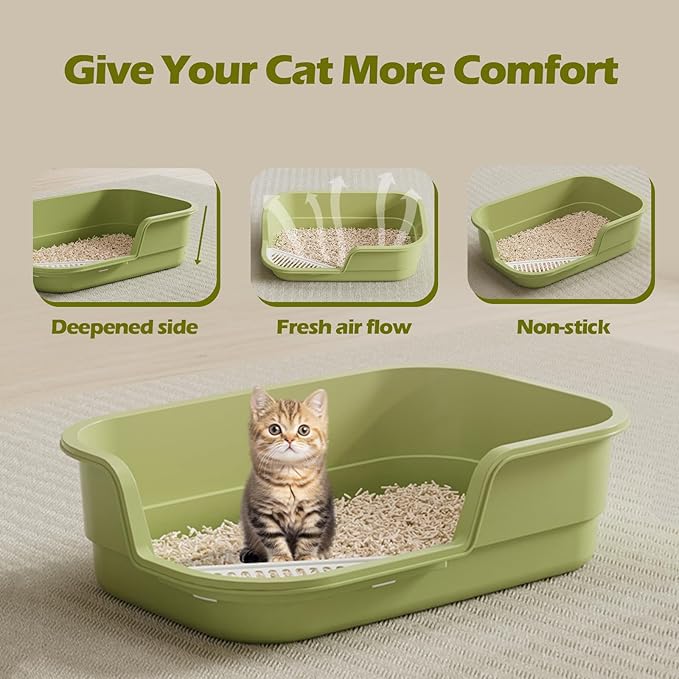 Extra Large Cat Litter Box with High Sides,Cats Boxes for Indoor Cats,Cat Litter Pan for Kitty,Litter Box with Low Entry,Easy to Clean,Anti-Splashing,23.6" x15.7" x5.9" (Grey)