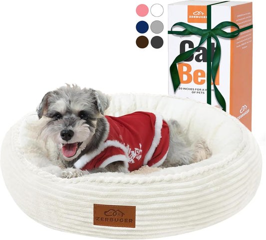 23in Cream Round Cat Dog Bed Gift for Large Medium Small Dogs Cats, Machine Washable Sleeping Sofa, Non-Slip Bottom Breathable Soft Calming Pet Cuddler for Indoor/Outdoor/Car/Cage - Pet Explorer