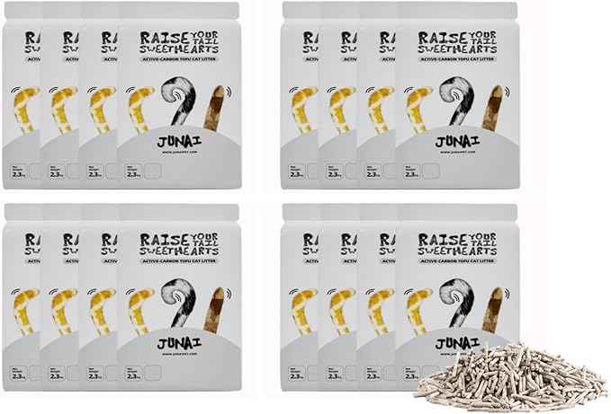 JUNAI Tofu Cat Litter 16 Packs(2.3kg x 16), Active-Carbon Natural Clumping Cat Litter Pellet flushable Biodegradable Kitty Litter, Good for All cat Litter Box, Lightweight dust Free and Odor Control