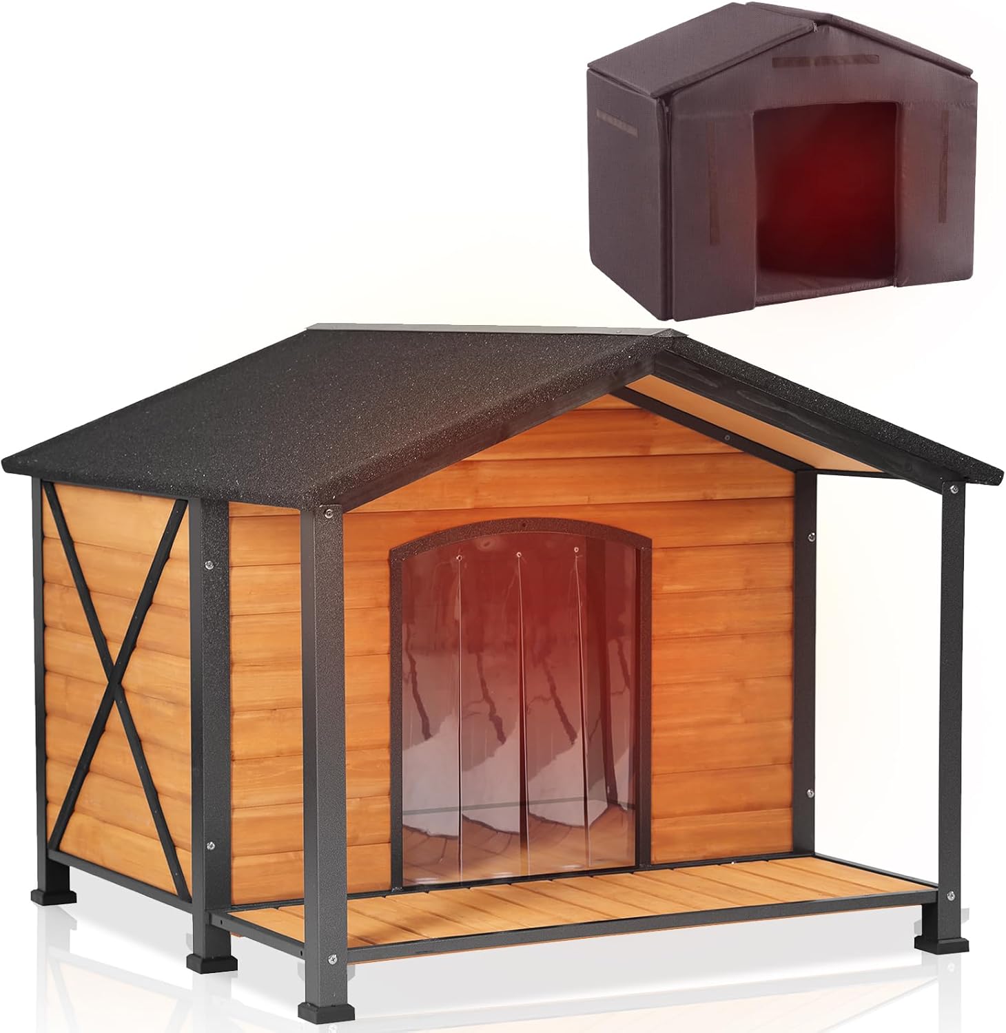 Aivituvin Outdoor Dog House with Chewproof Strong Metal Frame Insulated Outside Dog Kennel Weatherproof for Medium to Large Dogs, (41.5" L x 41.4" D x 34.1" H) - Pet Explorer