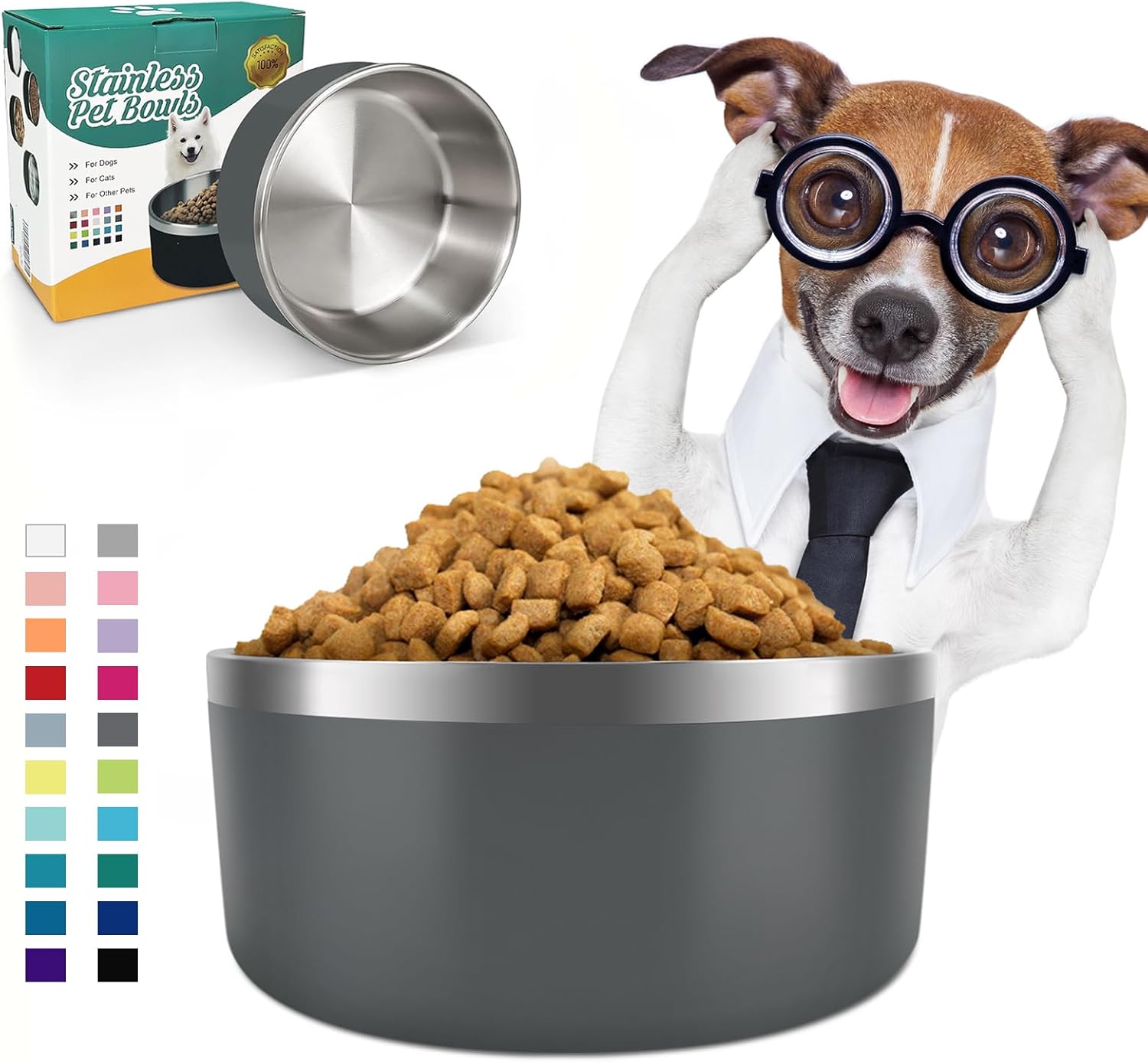 IKITCHEN Dog Bowl for Food and Water, 40 Oz Stainless Steel Pet Feeding Bowl, Durable Non-Skid Insulated Heavy Duty with Rubber Bottom for Medium Large Sized Dogs (40 Ounces/5 Cup, Grey) - Pet Explorer