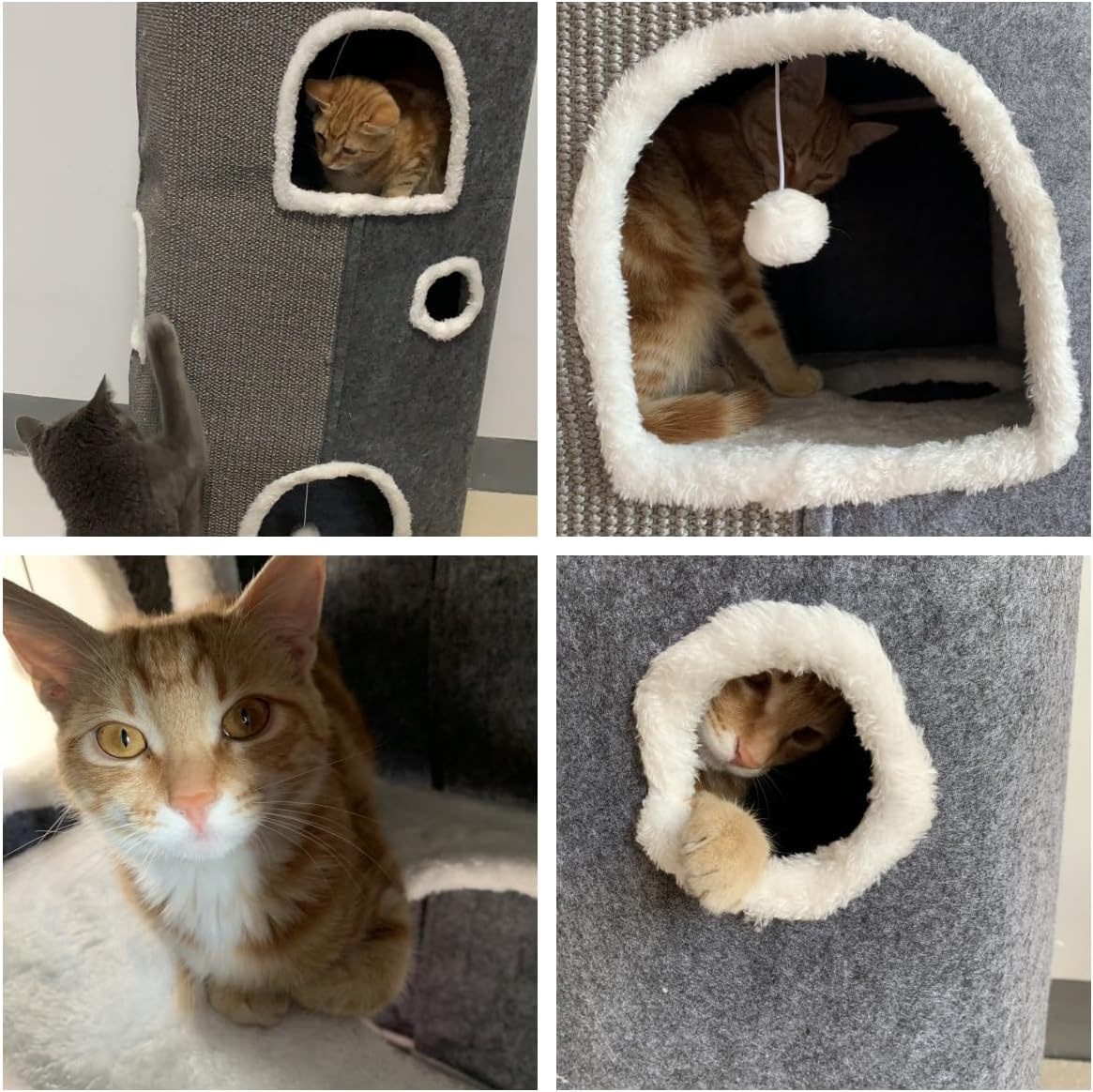 Cat House - Large Cat Cave with Fluffy Ball Hanging and Scratch Pad, Foldable 16.9x15x13 inches - Pet Explorer