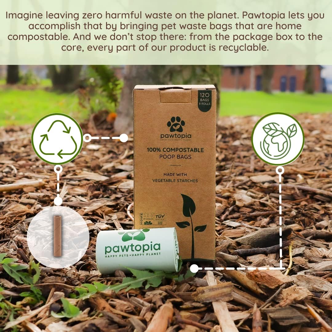 Pawtria Certified Home Compostable Dog Poop Bags (120), Biodegradable Poop Bags for Dogs, Cat Litter, Vegetable Starches, Eco-friendly Dog Waste Bags, Leakproof, Easy to Open, Give Back - Pet Explorer