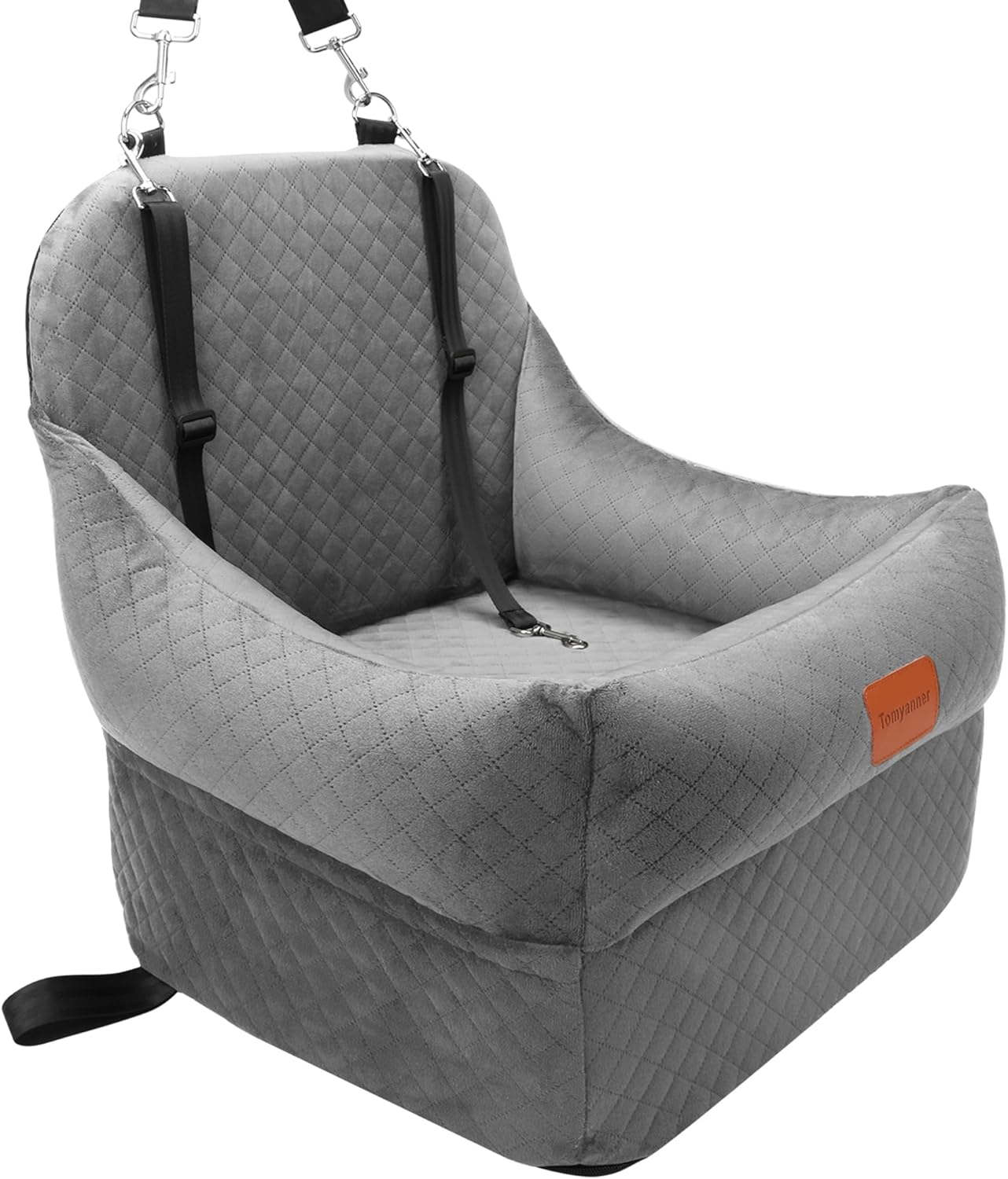 Dog Booster Car Seat with 7 Inches of Interior Height,Elevated Pet Car Seat for Small/Medium Sized Dogs,Puppy Portable Car Seat,Washable Removable Cover Travel Safety Car Seat,Easy to Use(H-Grey) - Pet Explorer
