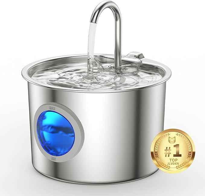 Cat Water Fountain Advanced 304 Stainless Steel 2.2L/74oz with Detachable Tank, Easy to Clean, Automatic Pet Fountain Quiet Cats Water Dispenser, Dogs (74oz Cat Fountain)