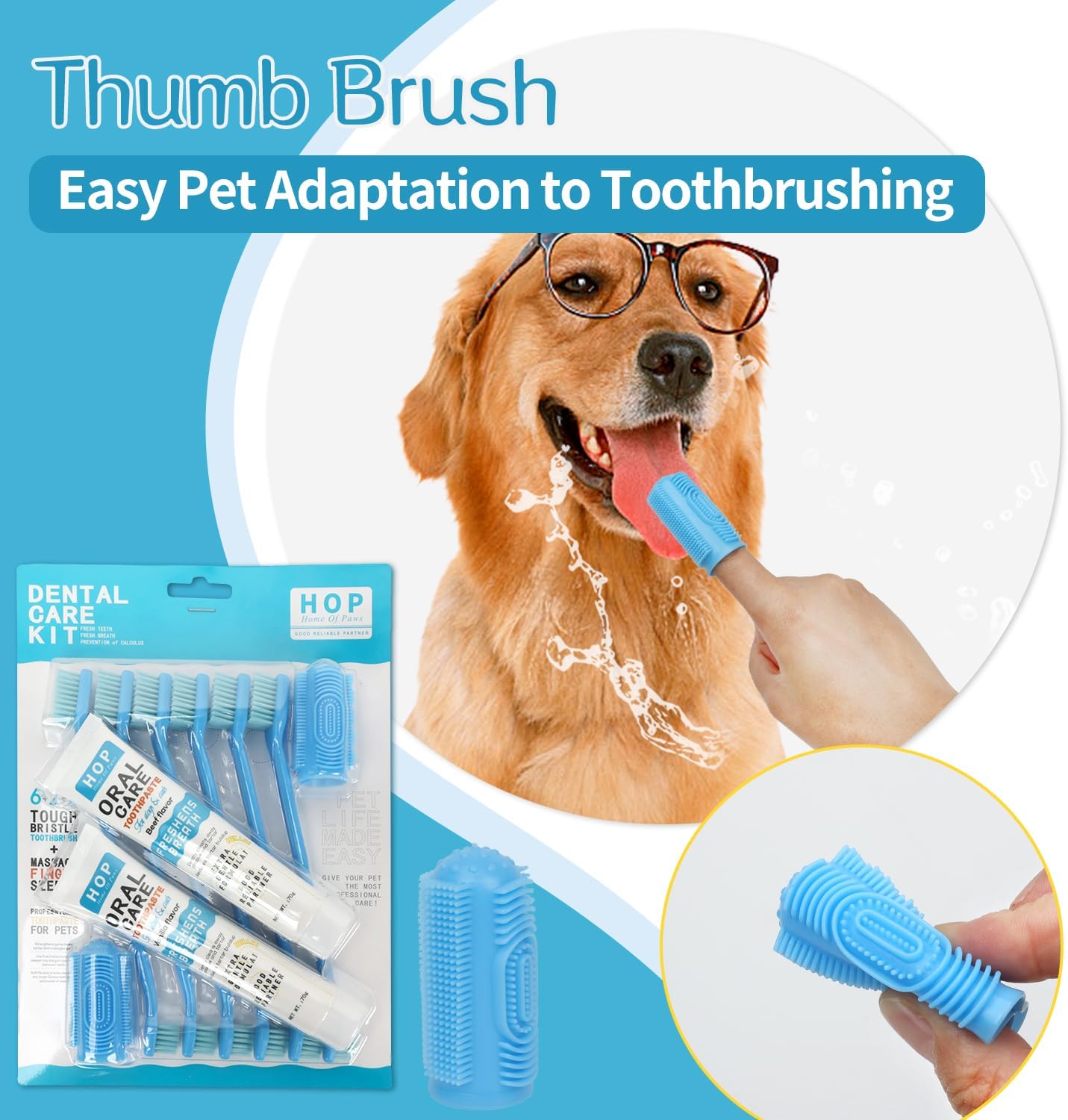 HOP Pet Toothbrush Kit 10PCS Cats Dogs Dental Care Soft Bristles Finger Toothbrush Set Toothpaste Fresh Breath Dog Oral Care Kit Suitable for All Pets Home of Paws - Pet Explorer