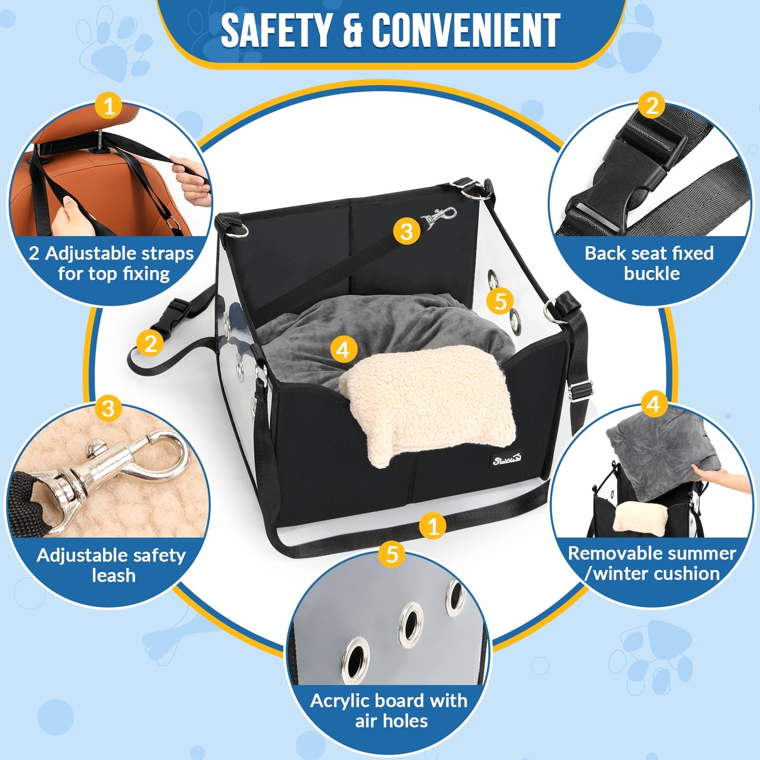 SlowTon Dog Car Seat for Small Dogs - Elevated Portable Dog Booster Seat Under 18 lbs, Pet Dog Travel Carrier with Clear Side Panel, Safety Belt and Soft Cushion - Pet Explorer