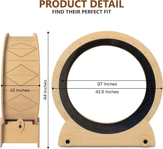 Portable Cat Running Wheel for Indoor Cats 44" Large XL 12" Wide, Cat Treadmill, Wheel with Carpeted Runway for Kitty’s Longer Life, Moveable Safe & Stable Design.