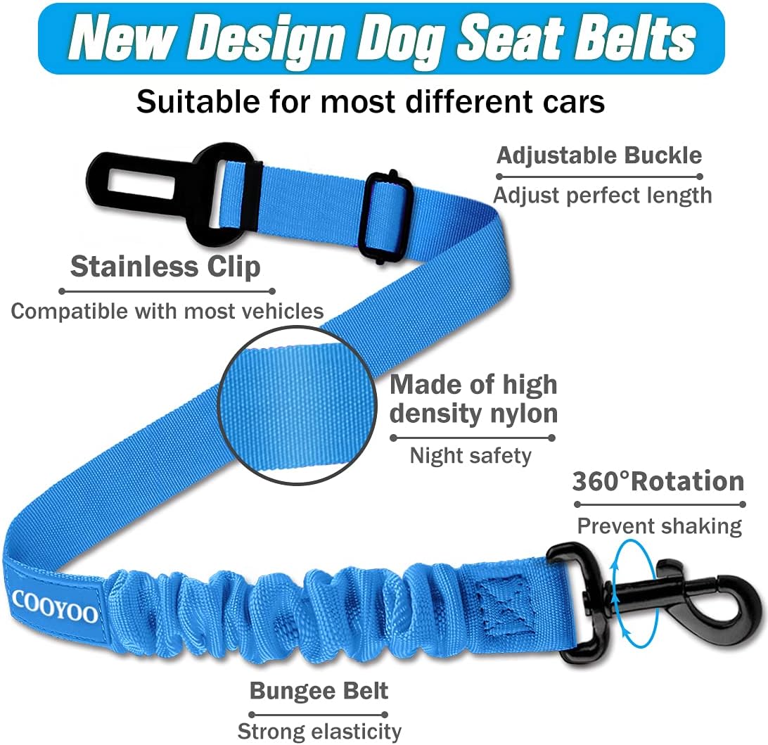 COOYOO Dog Seat Belt,3 Piece Set Retractable Dog Car Harness Adjustable Seat Belt for Vehicle Nylon Pet Safety Seat Belts Heavy Duty & Elastic - Pet Explorer