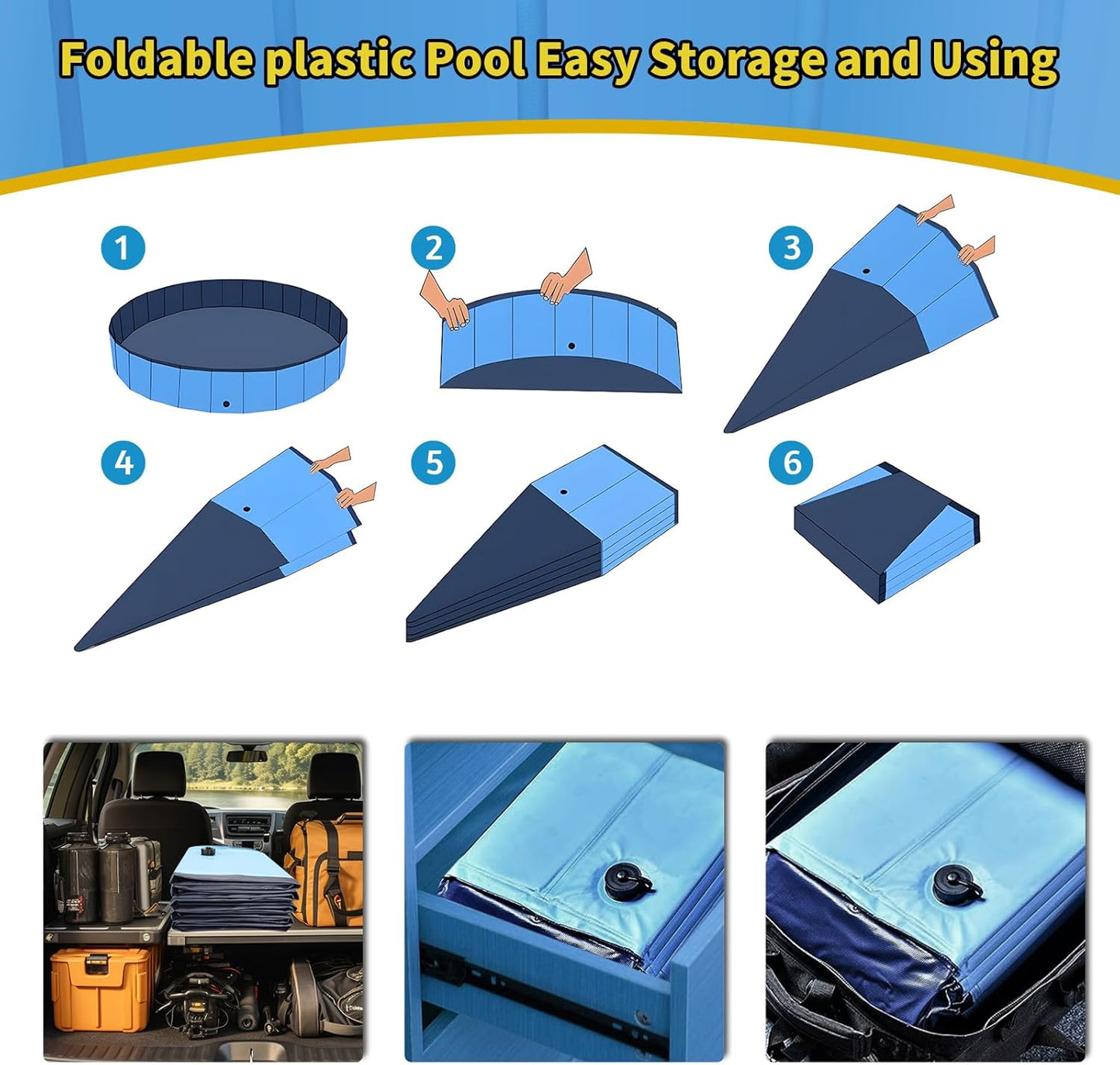 Foldable Dog Pool, 47" x 12" Kiddie Pool with Hard Plastic, Non-Slip Dog Bath Tub for Outdoor Backyard, Collapsible Dog Swimming Pool for Kids Dogs Pets (Blue) - Pet Explorer
