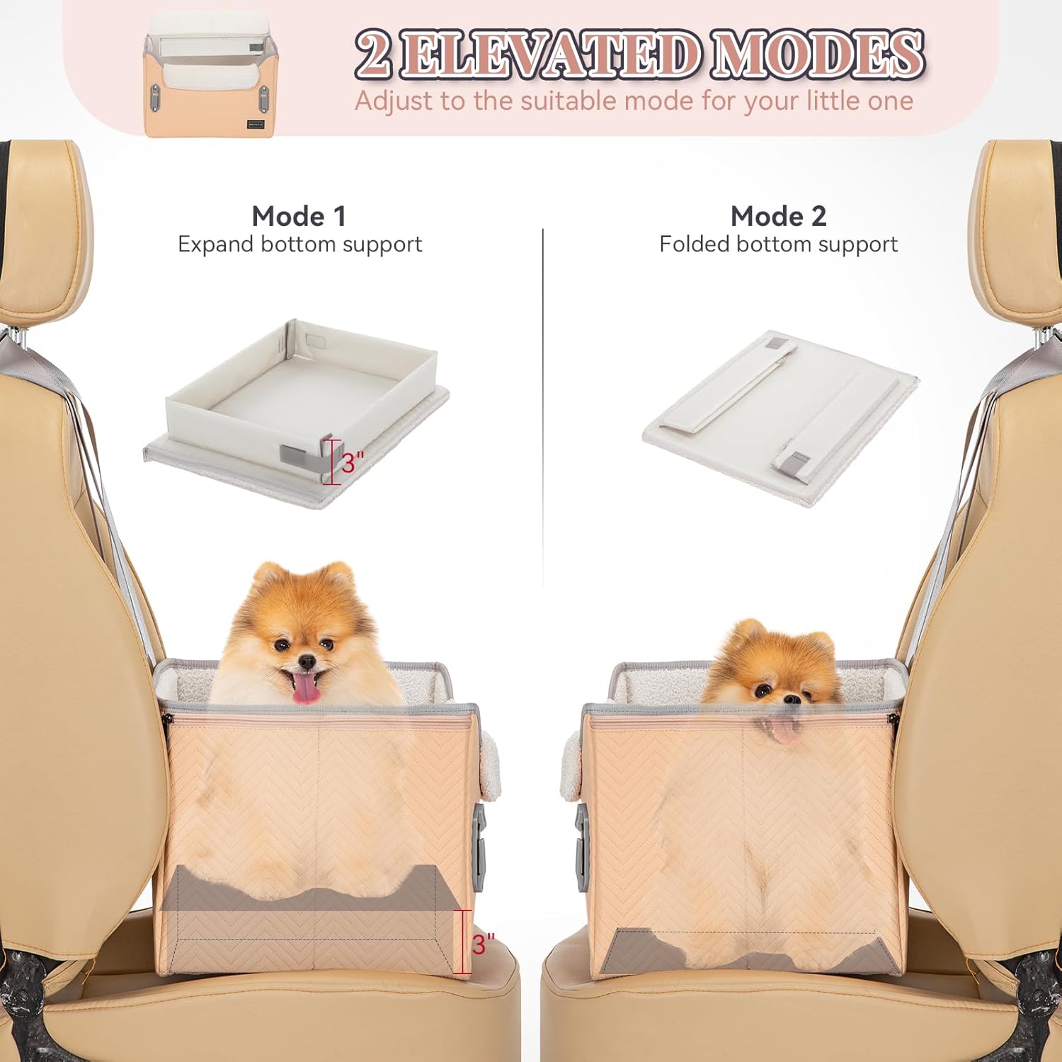 PETSFIT Cat Car Seat, Waterproof PU Leather Dog Booster Car Seat with Patent Safe Buckles, Clip-On Leash, Pet Travel Carrier Bed for Small Pets Up to 25lbs (Orange) - Pet Explorer