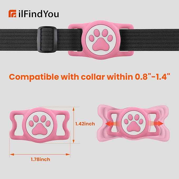 4 Pack IP68 Waterproof Compatible with Air Tag Dog Collar Holder, Silicone Dog Air tag Holder for Apple Air Tag (Black&Pink&Blue&Rosered)