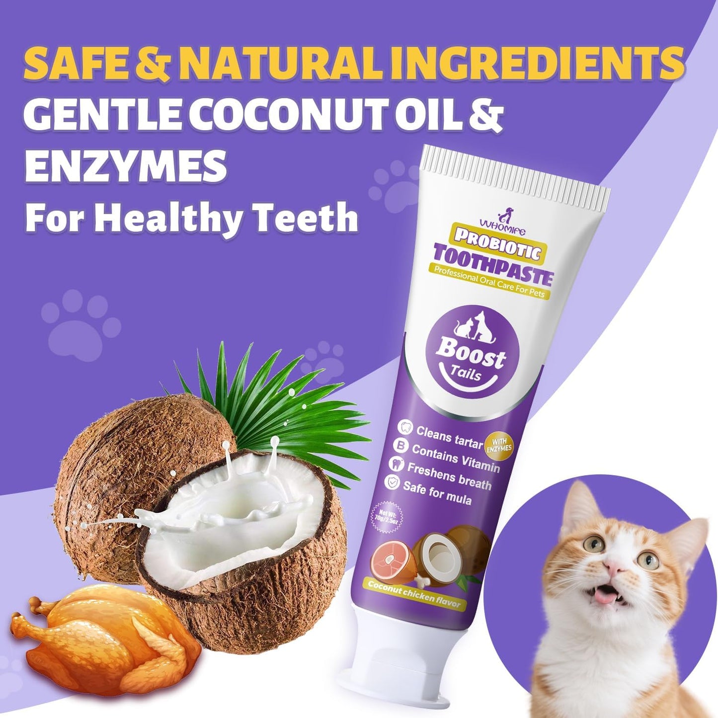 Cat Toothbrush and Toothpaste Kit - Includes Toothpaste (Coconut Chicken 2.5 oz.) Soft Brush, Finger Brush - Provides Safe and Effective Oral Care for Kittens and Adult Cats - Pet Explorer