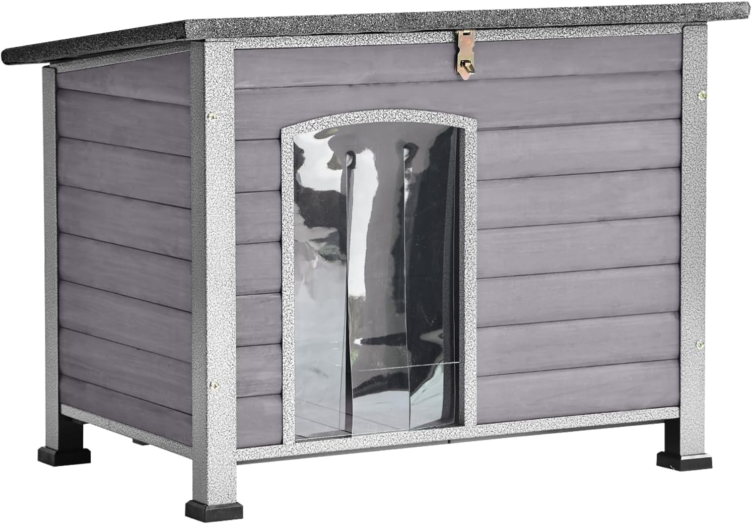 Aivituvin Dog House Outdoor Indoor Weatherproof Dog House for Small & Medium & Large Dogs with Unique All-Around Iron Frame＆Raised Feet（Grey） - Pet Explorer