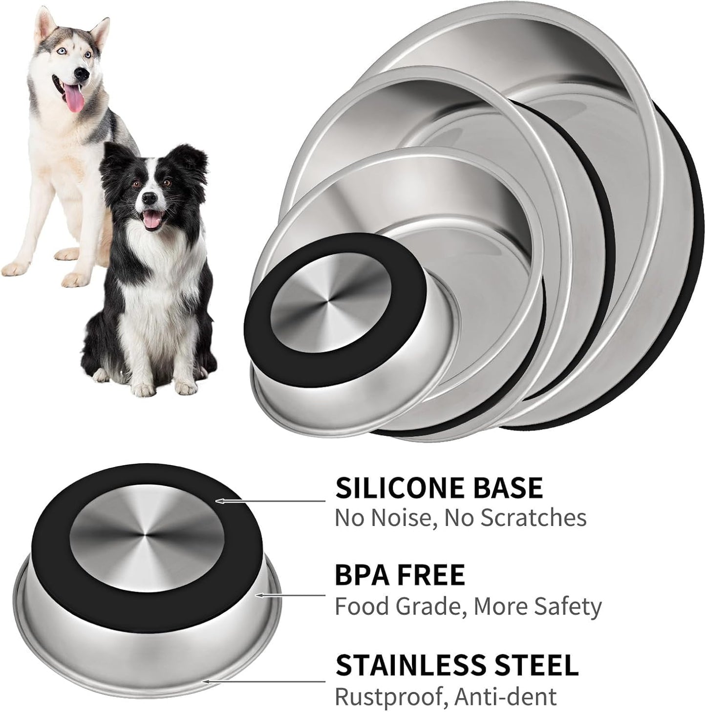 Taglory 8 Cup Stainless Steel Dog Bowls Set of 2 for Food and Water, Silicone Base Anti-Slip, Rust Resistant, Extra Thick Metal Bowls for Medium Dogs, 59oz, Black - Pet Explorer