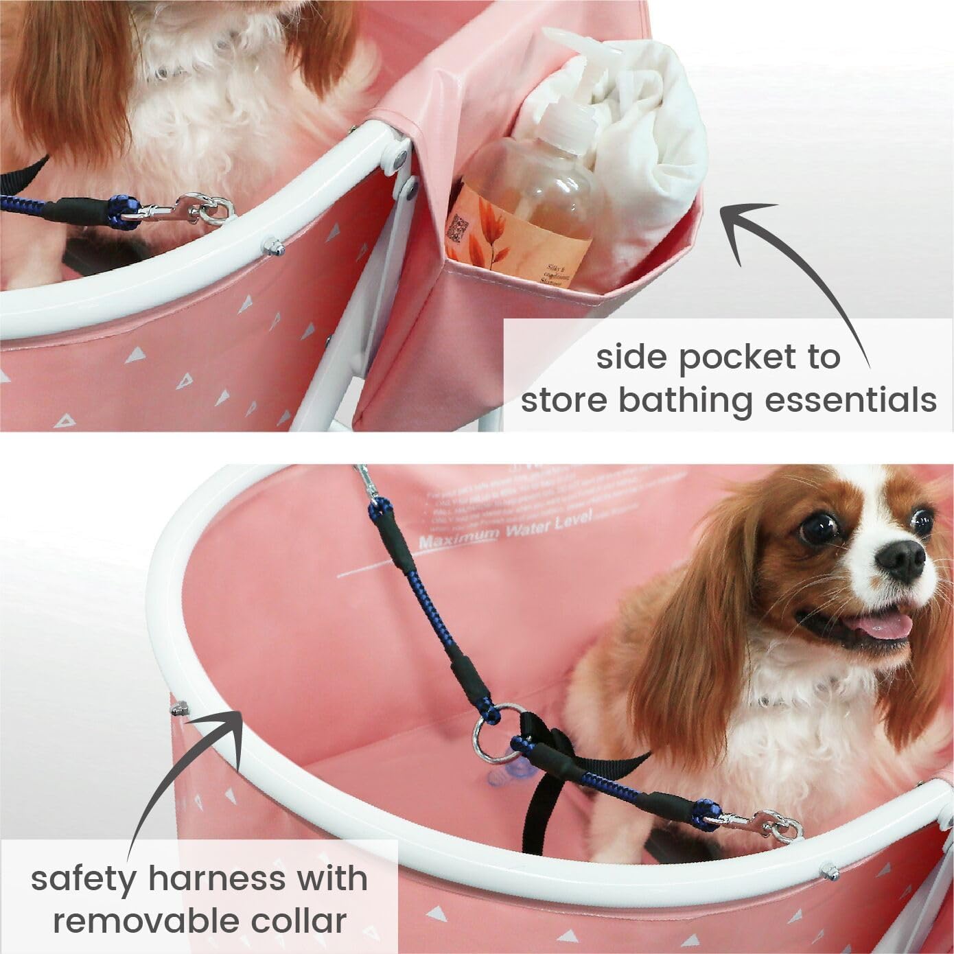 Little Dipper Dog Bath Tub and Wash Station for Bathing Shower and Grooming, Elevated Foldable and Portable, Indoor and Outdoor, for Small and Medium Size Dogs, Cats and Other Pet (Pink) - Pet Explorer