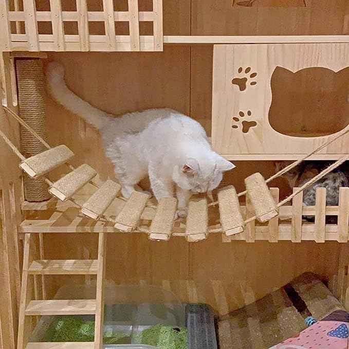 Outdoor Cat Tree with Wall Climbing Bridge & Rope Ladder - 20in Hemp Rope Cat Wall Furniture Cat Ladder