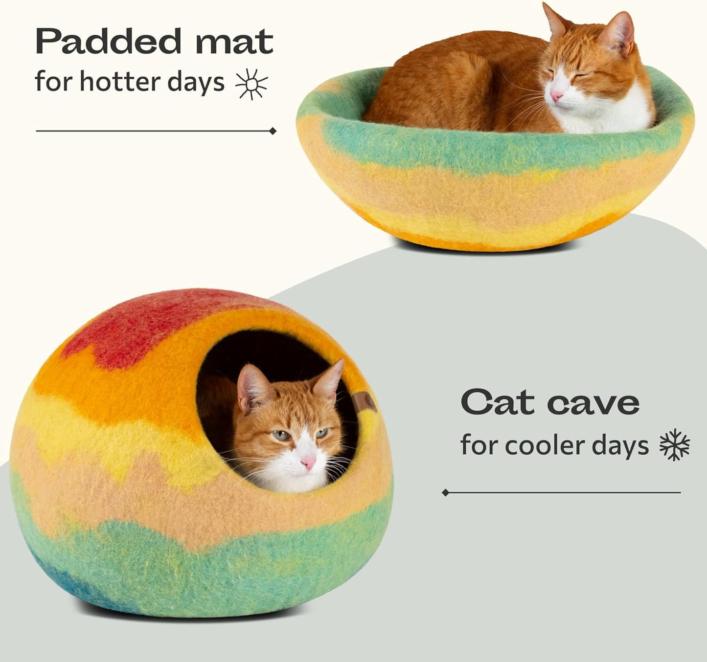 MEOWFIA Cat Cave – Premium Felt Cat Bed for Indoor Cats, Handmade 100% Merino Wool (Large, Tucson Sunset) - Pet Explorer