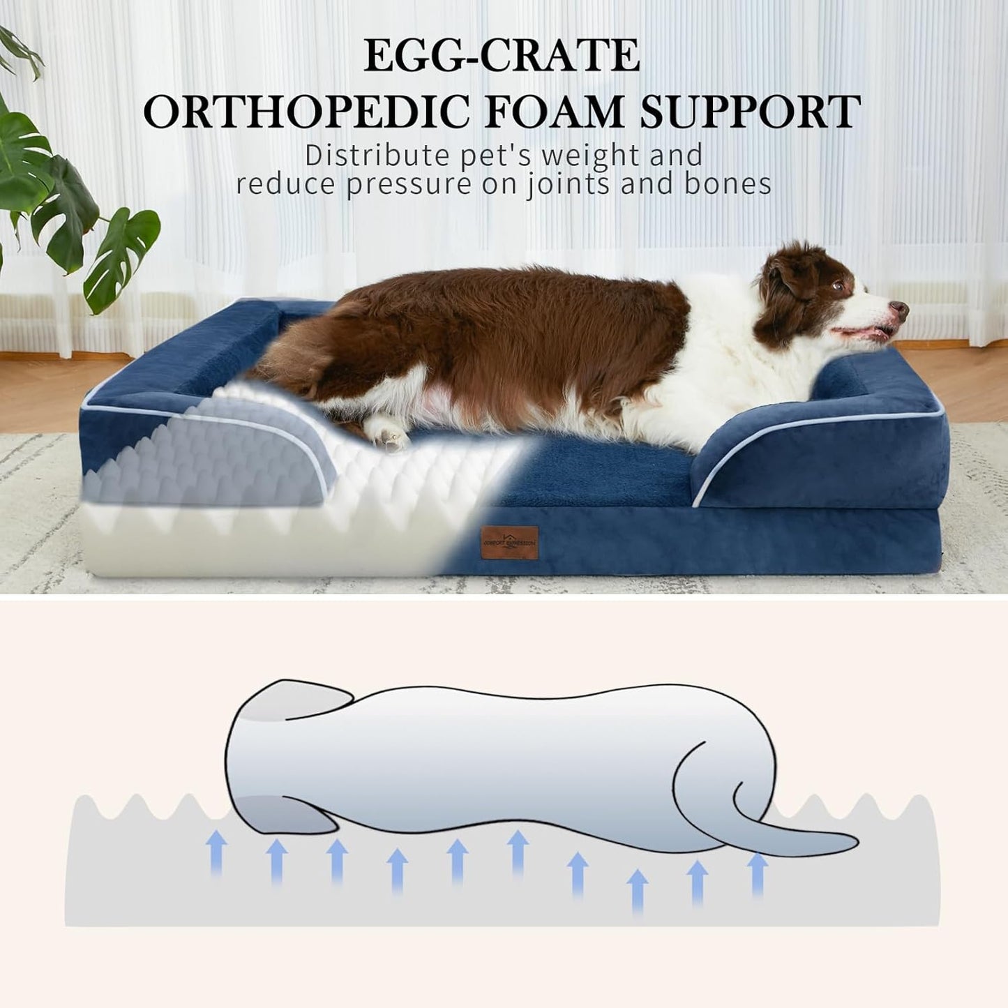Comfort Expression Medium Dog Beds Waterproof Orthopedic Foam Dog Sofa Beds for Medium Large Dogs Comfy Pet Bed with Washable Removable Cover & Non-Slip Bottom(Medium,Navy Blue) - Pet Explorer