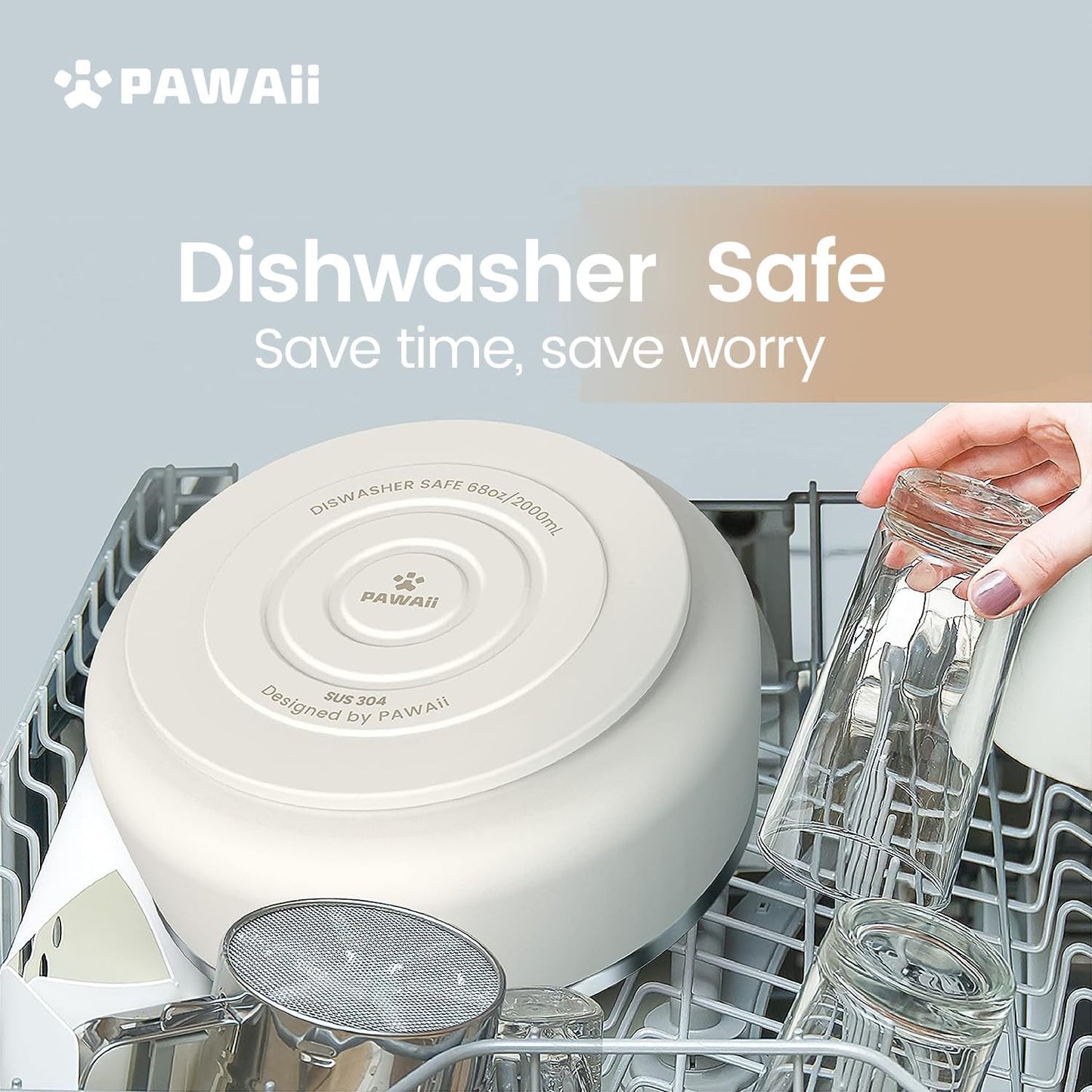 Pawaii Stainless Steel Dog Bowl with Non-Slip Rubber Base & Double Wall Insulation - Durable Design | Includes ID Tag | Dishwasher Safe Food & Water Bowl for All Dogs (68oz) - Pet Explorer