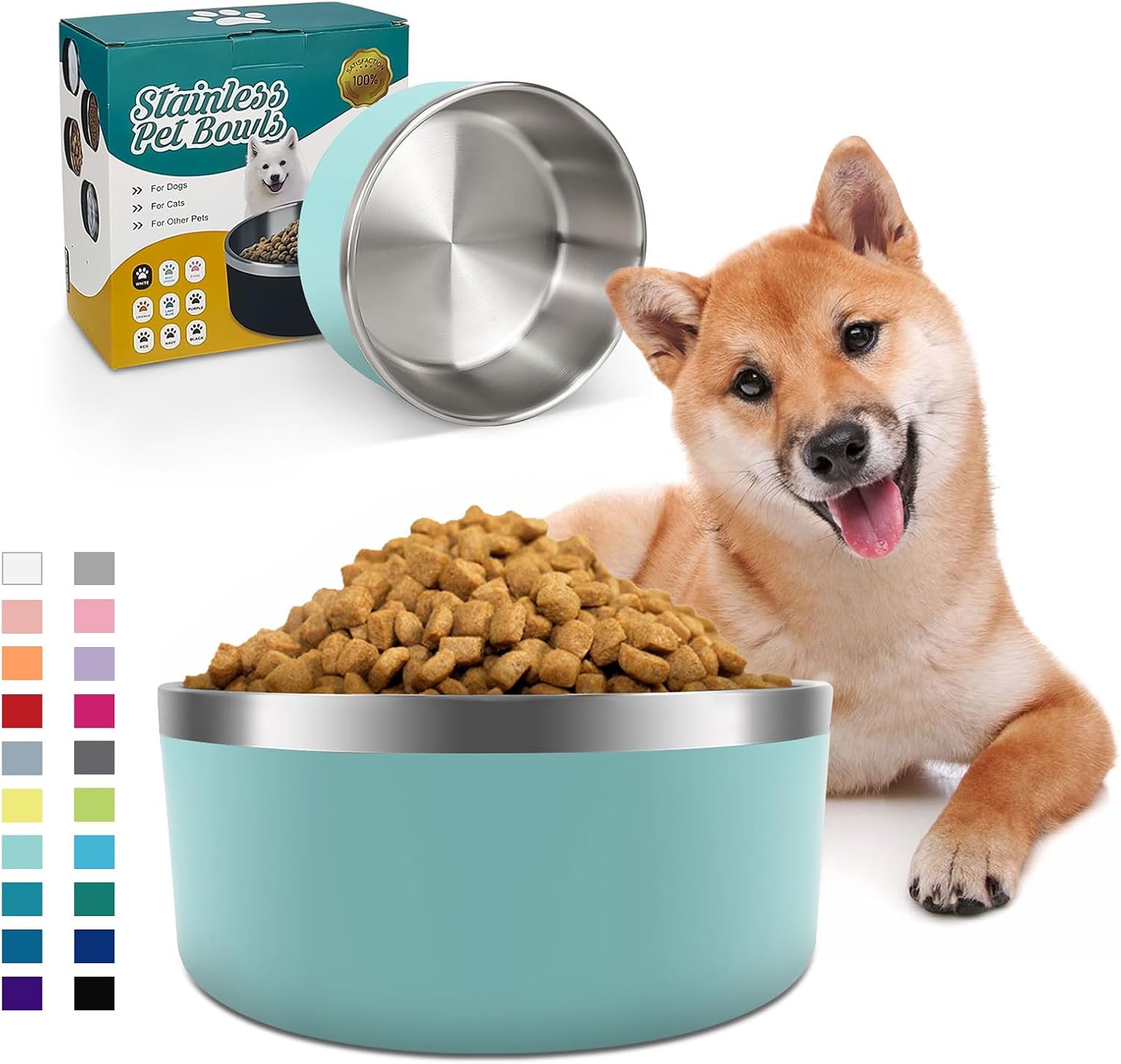 IKITCHEN Dog Bowl for Food and Water, 40 Oz Stainless Steel Pet Feeding Bowl, Durable Non-Skid Double Wall Insulated Heavy Duty with Rubber Bottom for Medium Large Dogs (40 Ounces/5 Cup, MintGreen) - Pet Explorer