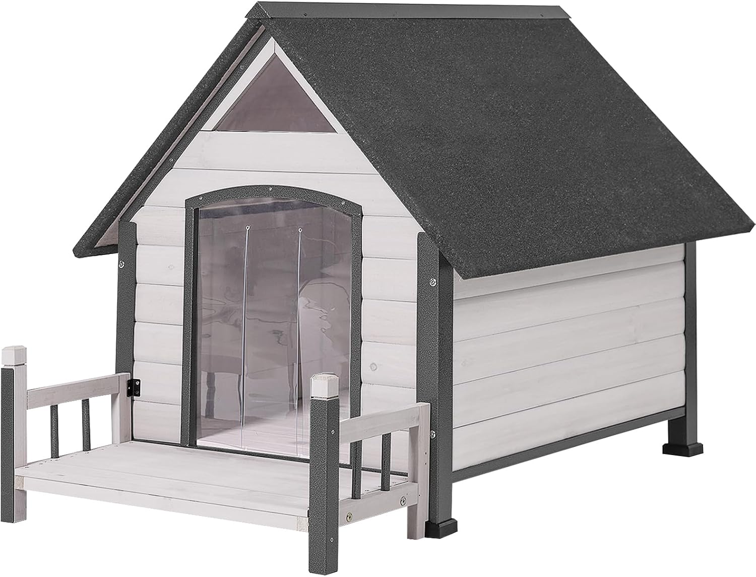 Aivituvin Dog House Outdoor with Metal Frame, Dog Kennel Outside for Small to Medium Breed, 45" Weatherproof Large Dog Shelter with Anti-Chewing Iron Frame, White (45" D x 32.9" W x 32.6" H) - Pet Explorer
